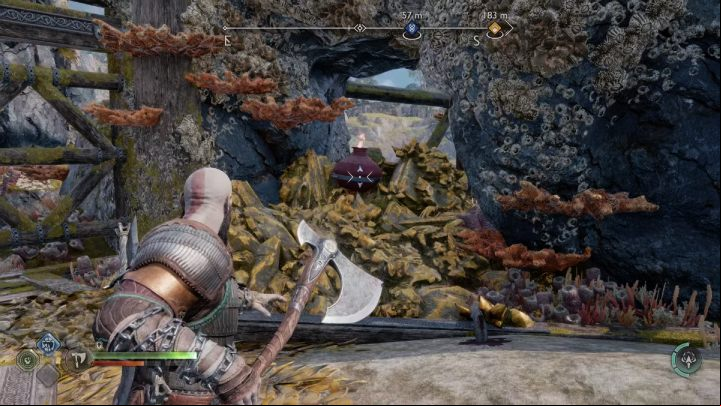 After returning to the island, start climbing the rock to the very top - God of War Ragnarok: How to free Lyngbakrs fins and tail? - Exploration - God of War Ragnarok Guide