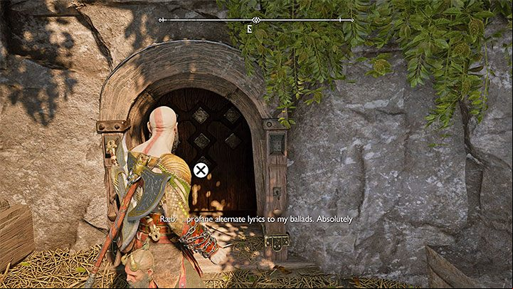 After reaching the village of the dwarves, head south and enter Raeb's tavern (above image) - God of War Ragnarok: Secret ending (A Viking Funeral) - walkthrough - Endings - God of War Ragnarok Guide