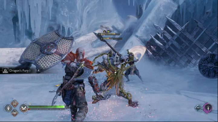 When the main opponent loses half her health bar, she will summon some Vikens - God of War Ragnarok: How to defeat the Raven Keeper? - Bosses - God of War Ragnarok Guide