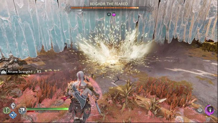 The red attack where the berserker summons lightning is hard to avoid - God of War Ragnarok: How to defeat the Beigadr the Feared berserker boss? - Berserkers - God of War Ragnarok Guide
