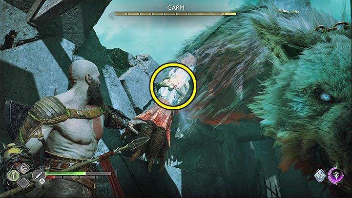 Garm will appear on your route and you must drive him away - God of War Ragnarok: How to defeat Garm (chase and second battle)? - Bosses - God of War Ragnarok Guide
