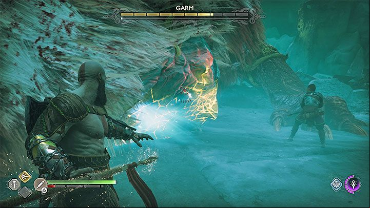 Just like in the first fight, Garm will leap at Kratos - God of War Ragnarok: How to defeat Garm (chase and second battle)? - Bosses - God of War Ragnarok Guide