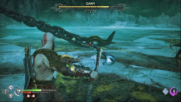 Garm can perform a red attack with the chain - God of War Ragnarok: How to defeat Garm (first battle)? - Bosses - God of War Ragnarok Guide