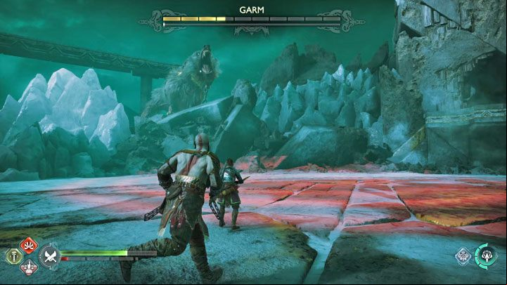 In the final part of the battle, Garm may start reaching the hill on the edge of the arena - God of War Ragnarok: How to defeat Garm (first battle)? - Bosses - God of War Ragnarok Guide