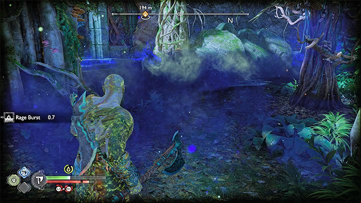 Blue poisonous gas above the ground is one of several environmental hazards you must deal with in Vanaheim - God of War Ragnarok: How to avoid blue poisonous gas in Vanaheim? - Exploration - God of War Ragnarok Guide