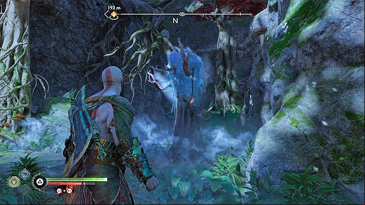 The plant will be frozen and stop spraying the poison temporarily - God of War Ragnarok: How to avoid blue poisonous gas in Vanaheim? - Exploration - God of War Ragnarok Guide