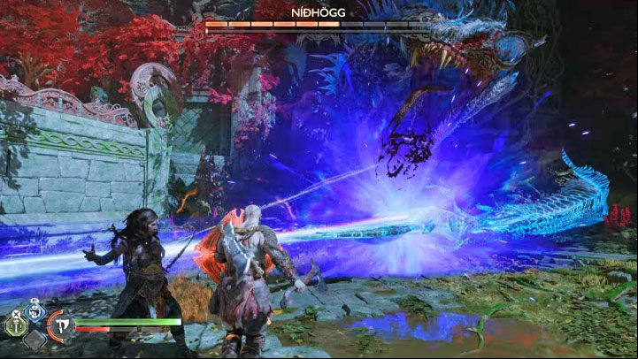 From this point on in the battle, Freya will assist you in battle, but it will be mainly up to you, however, to further deplete the boss's health bar - God of War Ragnarok: How to defeat Nidhogg from Vanaheim? - Bosses - God of War Ragnarok Guide