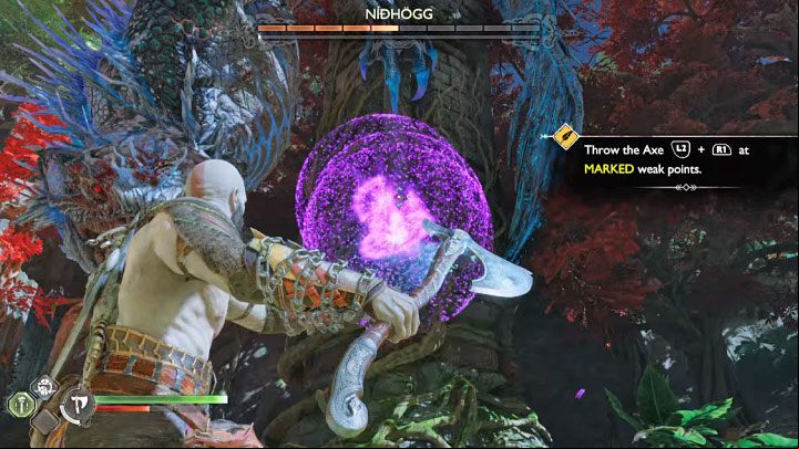 At some point during the fight, Freya will tell you to target the seals she creates - God of War Ragnarok: How to defeat Nidhogg from Vanaheim? - Bosses - God of War Ragnarok Guide