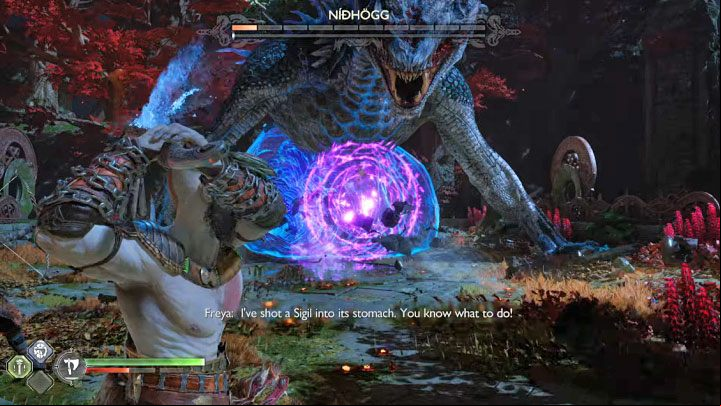 You've made it to the final part of the confrontation, and after a cut-scene depicting a t attack of Kratos and Freya, you need to deal with the last part of the health bar - God of War Ragnarok: How to defeat Nidhogg from Vanaheim? - Bosses - God of War Ragnarok Guide