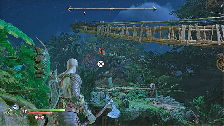Turn towards the crane's mechanism and throw the axe at the shield on the right - God of War Ragnarok: The Reckoning - walkthrough - Walkthrough - God of War Ragnarok Guide