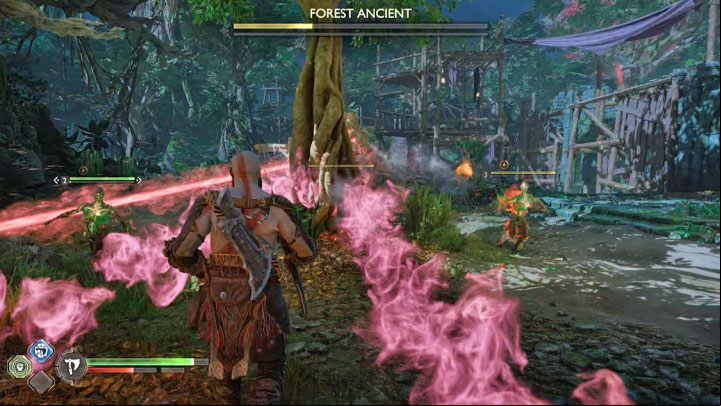 The Forest Ancient's main attack is to open the chest and shoot - the enemy can bombard the area or shoot horizontal beams - God of War Ragnarok: How to defeat Forest Ancient? - Bosses - God of War Ragnarok Guide