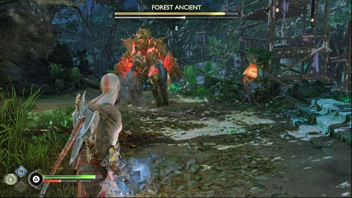 You have to pick them up and throw at the boss - God of War Ragnarok: How to defeat Forest Ancient? - Bosses - God of War Ragnarok Guide