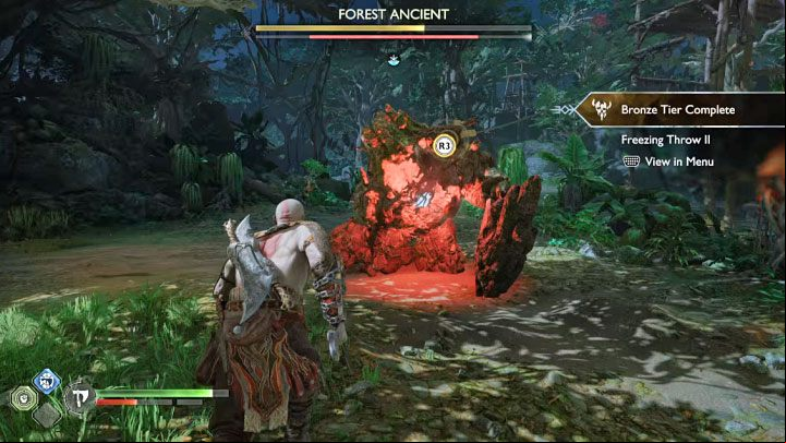 There is a good chance that the orbs will also quickly charge the white bar and stun the Forest Ancient - God of War Ragnarok: How to defeat Forest Ancient? - Bosses - God of War Ragnarok Guide