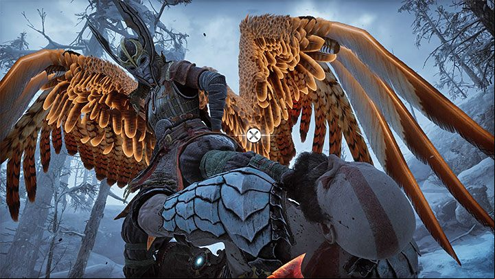 You must start the confrontation with the Valkyrie by quickly pressing X - God of War Ragnarok: How to defeat Valkyrie Vanadis? - Bosses - God of War Ragnarok Guide