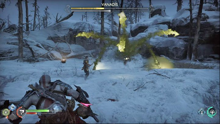 Valkyrie will start using a new red attack - attack the arena with poisonous projectiles - God of War Ragnarok: How to defeat Valkyrie Vanadis? - Bosses - God of War Ragnarok Guide