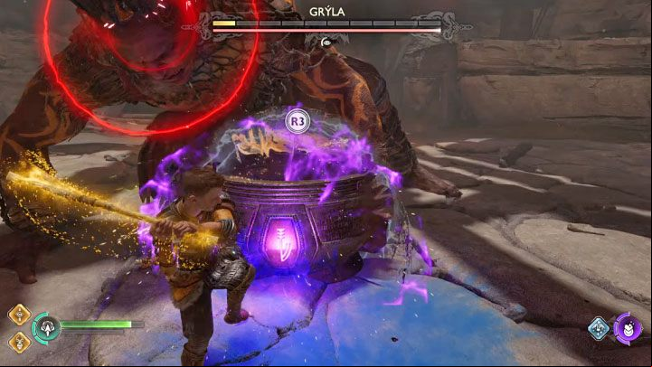 At the very end of the fight, Gryla will drop the cauldron for the last time - God of War Ragnarok: How to defeat Gryla and how to destroy the cauldron? - Bosses - God of War Ragnarok Guide