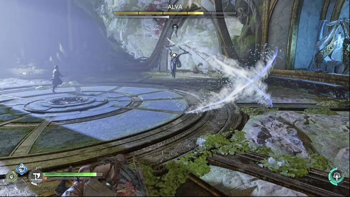 Alva has a dangerous red attack where she releases an X-shaped wave - God of War Ragnarok: How to defeat Alva? - Bosses - God of War Ragnarok Guide