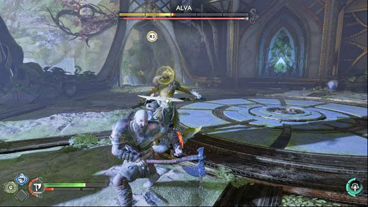 You can fill the white bar and stun the boss - God of War Ragnarok: How to defeat Alva? - Bosses - God of War Ragnarok Guide