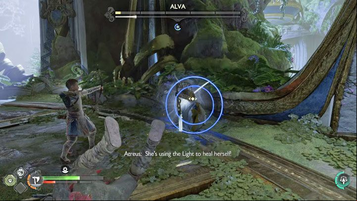 At the very end of the fight, Alva will try to get healed - God of War Ragnarok: How to defeat Alva? - Bosses - God of War Ragnarok Guide