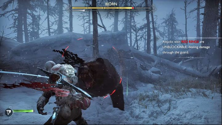 Red attacks are unblockable - God of War Ragnarok: How to defeat Bear Bjorn? - Bosses - God of War Ragnarok Guide