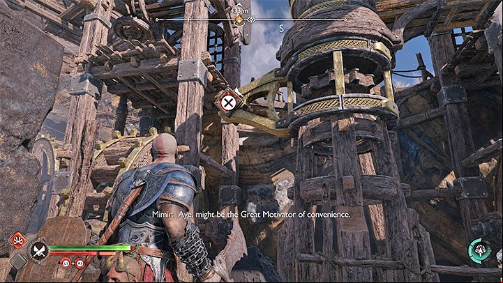 Summon the axe to you and jump over the next shelves until you reach a hanging square block - God of War Ragnarok: The Quest for Tyr - walkthrough - Walkthrough - God of War Ragnarok Guide