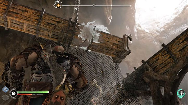 Look up and throw Leviathan at the top trough shown in the picture - God of War Ragnarok: The Quest for Tyr - walkthrough - Walkthrough - God of War Ragnarok Guide