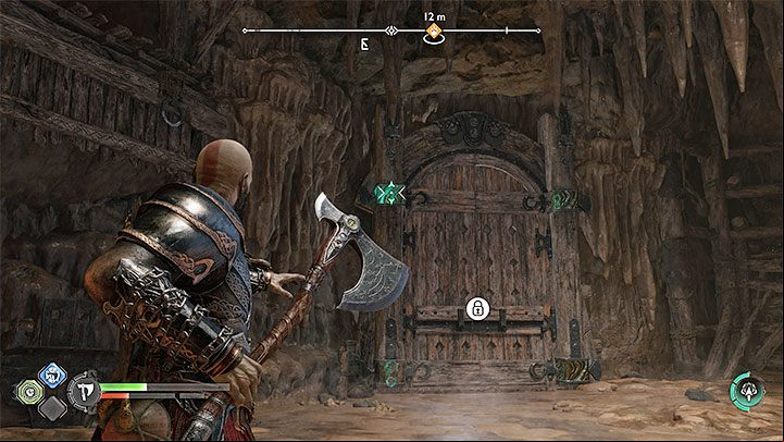 You will reach a chamber with a large gate - order Atreus to shoot its weak green points - God of War Ragnarok: The Quest for Tyr - walkthrough - Walkthrough - God of War Ragnarok Guide