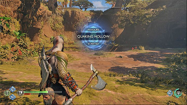 You will automatically unlock the favor shortly after reaching the Sinkholes - this is one of the Crater's regions in the northern part of Vanaheim - God of War Ragnarok: Quaking Hollow - walkthrough - Favors - Vanaheim - God of War Ragnarok Guide