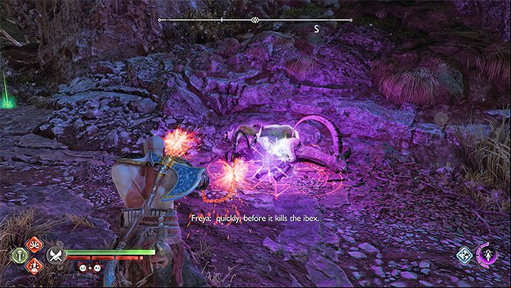 At each violet animal, you must attack using the Blades of Chaos (R2) - God of War Ragnarok: Nocturnal Predator - walkthrough - Favors - Vanaheim - God of War Ragnarok Guide