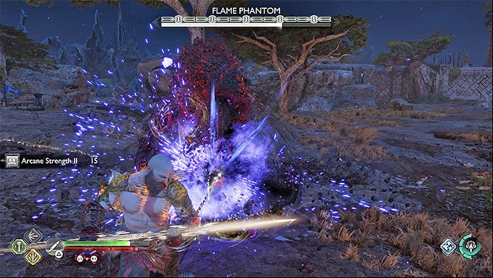 Activating it will make a boss - Flame Phantom - appear - God of War Ragnarok: Nocturnal Predator - walkthrough - Favors - Vanaheim - God of War Ragnarok Guide