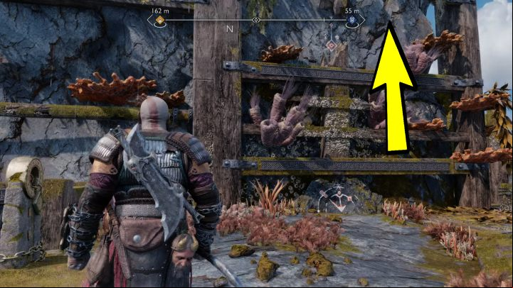 Next to the crane with a handle, leading to the second fin, you will find a wall you can climb - God of War Ragnarok: Lyngbakr Island, Svartalfheim - secrets, collectibles - Svartalfheim - God of War Ragnarok Guide