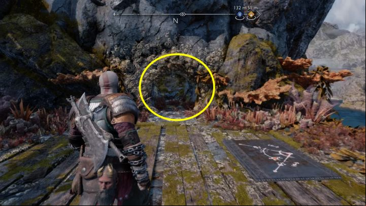 When you destroy the nest of Wretches, pick up the bomb and throw it at the debris covering the crane's handle in the southern part of the island - God of War Ragnarok: Lyngbakr Island, Svartalfheim - secrets, collectibles - Svartalfheim - God of War Ragnarok Guide