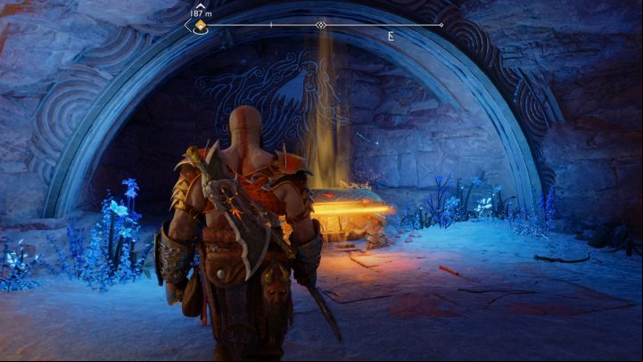 The legendary chest is on higher level in a cave in The Burrows - God of War Ragnarok: The Burrows, Alfheim - secrets, collectibles - Alfheim - God of War Ragnarok Guide