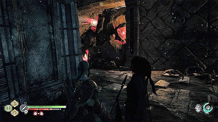 When getting through the cave, you must avoid the dragon's fire attacks - to do this, choose side ages instead of the main tunnel - God of War Ragnarok: The Burning Skies - walkthrough - Favors - Vanaheim - God of War Ragnarok Guide