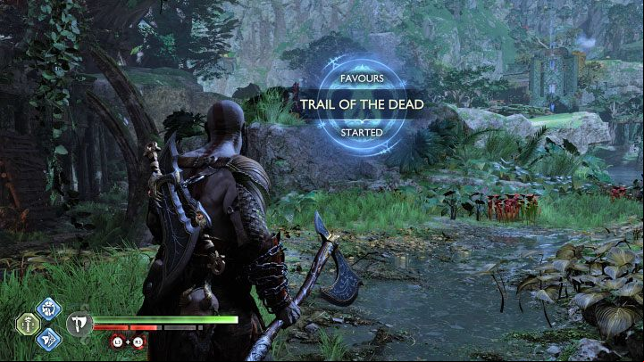 You must first the Return of the River favor, which means opening a dam in the Jungle region - God of War Ragnarok: Trail of the Dead - walkthrough - Favors - Vanaheim - God of War Ragnarok Guide