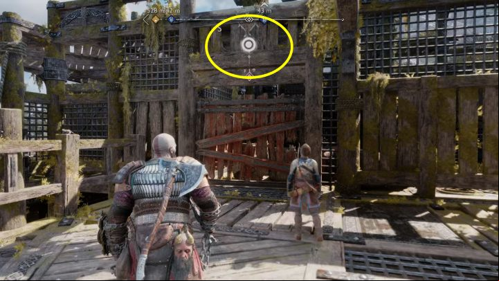 Jump to the other side and set fire to the red fuel barrel to destroy the boards blocking the way - God of War Ragnarok: In Service of Asgard - favor, walkthrough - Favors - Svartalfheim - God of War Ragnarok Guide