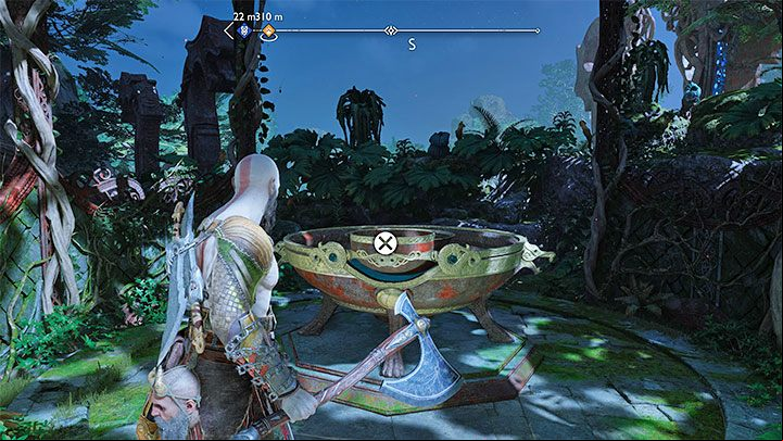 There is a Celestial Altar (above image) - use it to change the time to day - God of War Ragnarok: Scent of Survival - favor, walkthrough - Favors - Vanaheim - God of War Ragnarok Guide