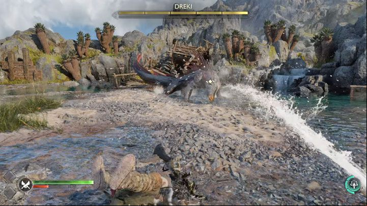 The boss can also attack from a distance - he will spit projectiles - God of War Ragnarok: How to defeat Dreki? - Bosses - God of War Ragnarok Guide