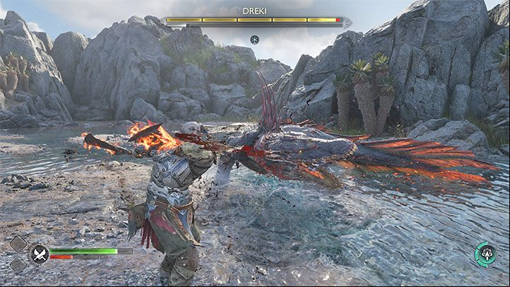 Wait for the enemy to finish his attack and go on the offensive - God of War Ragnarok: How to defeat Dreki? - Bosses - God of War Ragnarok Guide