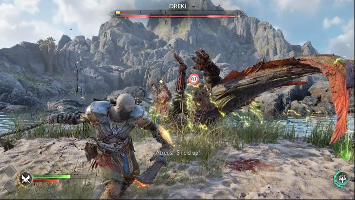 In the arena you will traditionally find green healing items - God of War Ragnarok: How to defeat Dreki? - Bosses - God of War Ragnarok Guide
