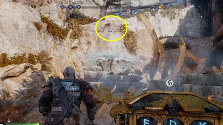 When the runic stone is revealed, summon back your axe and destroy the rune - God of War Ragnarok: Dragon Beach, Svartalfheim - secrets, collectibles - Svartalfheim - God of War Ragnarok Guide