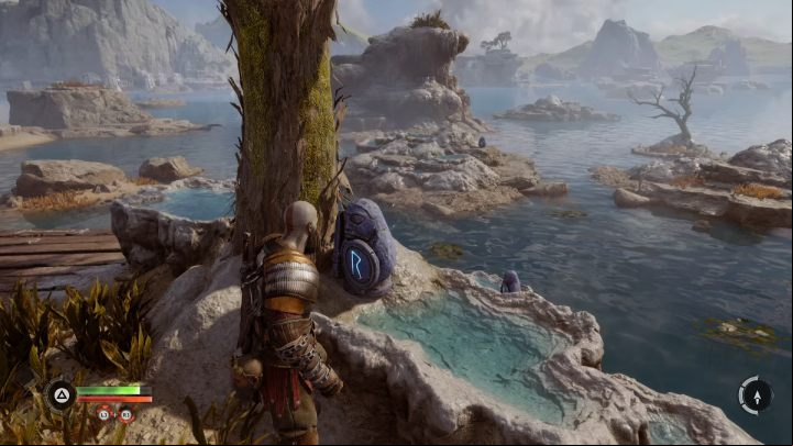 The third stone is on a rock next to the chest - God of War Ragnarok: Aurvangar Wetlands, Svartalfheim - secrets, collectibles - Svartalfheim - God of War Ragnarok Guide
