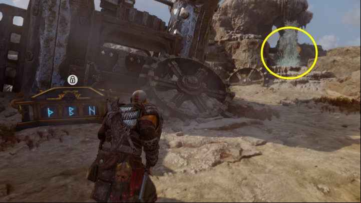 The first target is behind the geyser, to the right of the chest - God of War Ragnarok: Aurvangar Wetlands, Svartalfheim - secrets, collectibles - Svartalfheim - God of War Ragnarok Guide