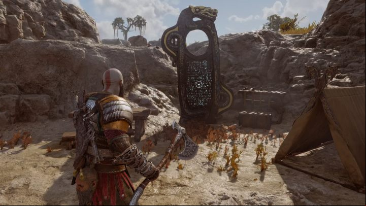 You'll find the runes next to the chest and the tent - God of War Ragnarok: Aurvangar Wetlands, Svartalfheim - secrets, collectibles - Svartalfheim - God of War Ragnarok Guide