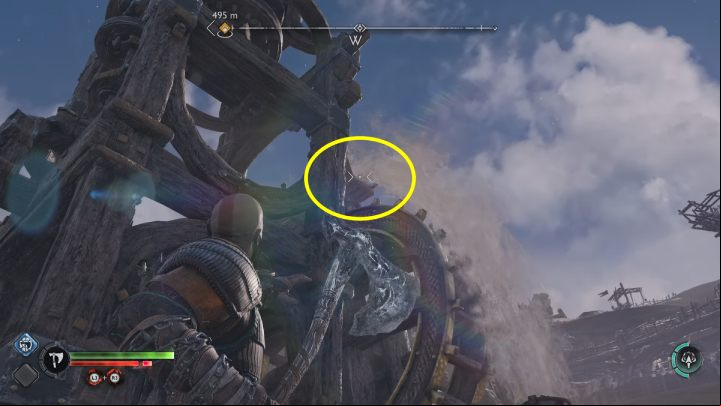 Freeze the water pouring on the 3rd torch using the axe and ignite the last rune with the Blades of Chaos - God of War Ragnarok: Jarnsmida Pitmines, Svartalfheim - secrets, collectibles - Svartalfheim - God of War Ragnarok Guide