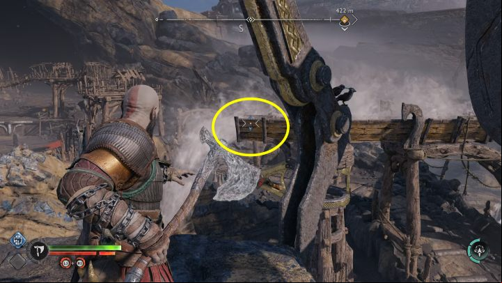 Jump on a stone block and use an axe to freeze the water stream - God of War Ragnarok: Jarnsmida Pitmines, Svartalfheim - secrets, collectibles - Svartalfheim - God of War Ragnarok Guide
