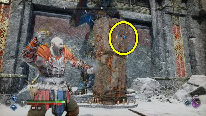 There are several statues with a distinctive blue element - God of War Ragnarok: How to use the Mystical Heirloom? - Combat - God of War Ragnarok Guide