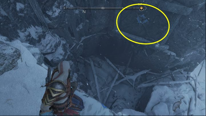 Before reaching the top, walk along the rock to the left and jump down - God of War Ragnarok: Well of Urd, Midgard - secrets, collectibles - Midgard - God of War Ragnarok Guide