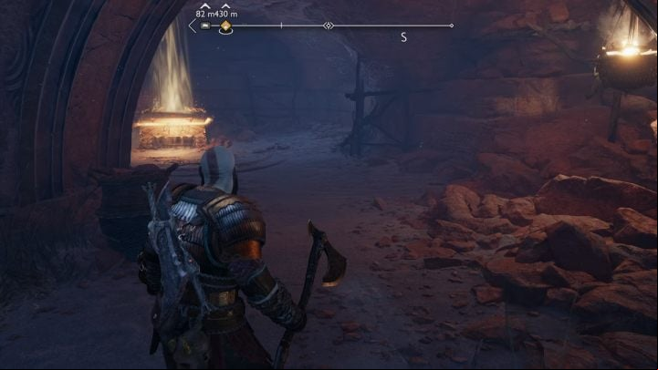 Jump down and smash the obstacle blocking the entrance to the small cave - God of War Ragnarok: The Strond, Alfheim - secrets, collectibles - Alfheim - God of War Ragnarok Guide