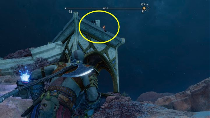 The first torch is behind the boulder - God of War Ragnarok: The Barrens, Alfheim - secrets, collectibles - Alfheim - God of War Ragnarok Guide